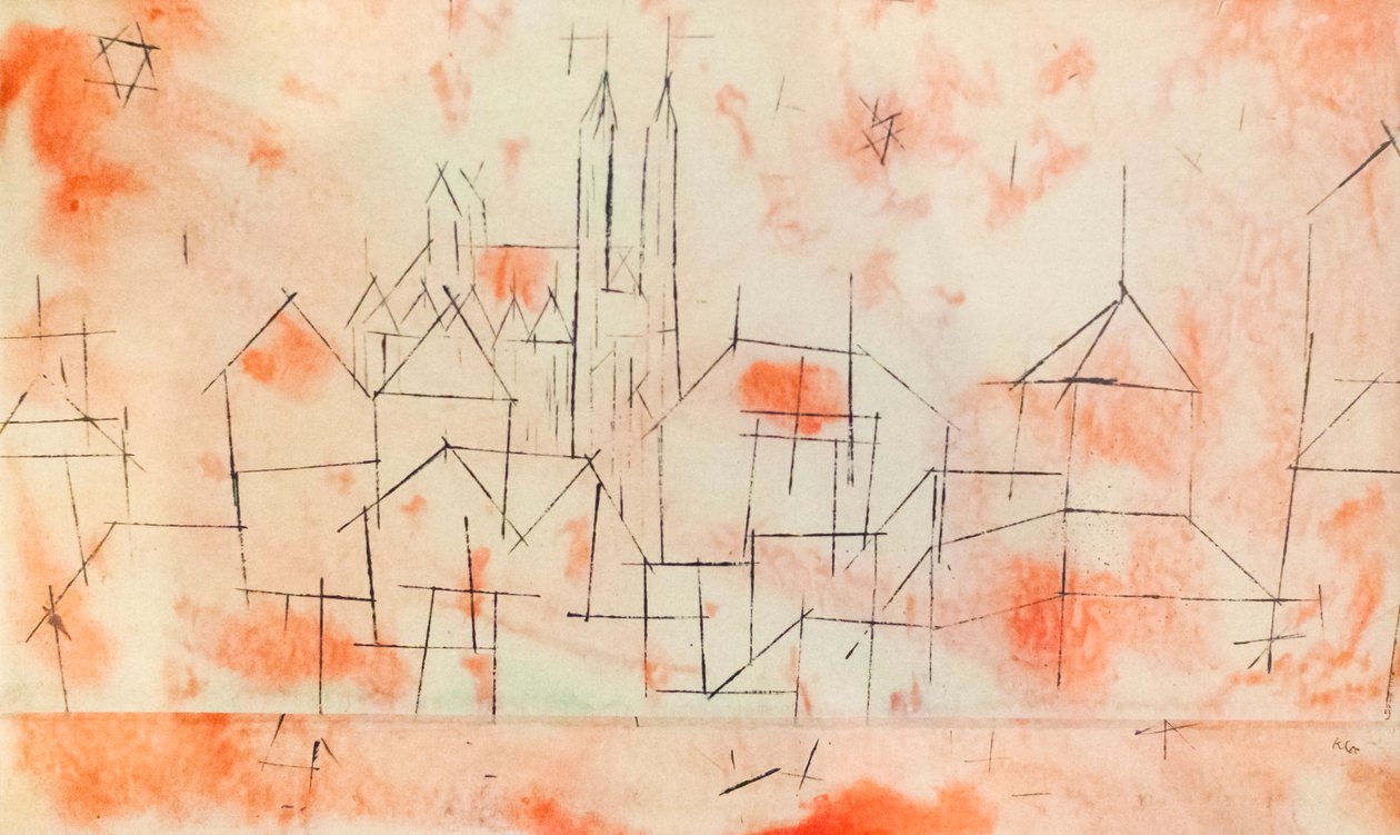 Miasto z gotycką katedrą autorstwa Paul Klee