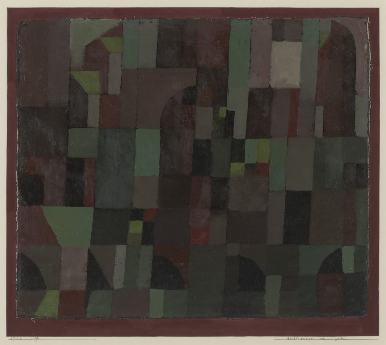 Architektura czerwono-zielona (gradacja żółtego/fioletowego) autorstwa Paul Klee