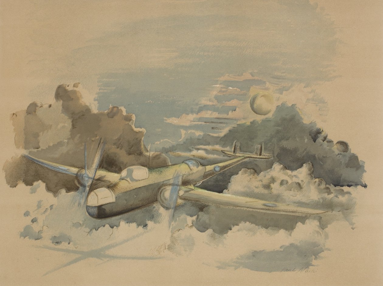 Podróż w świetle księżyca, Hampden lecący ponad chmurami autorstwa Paul Nash