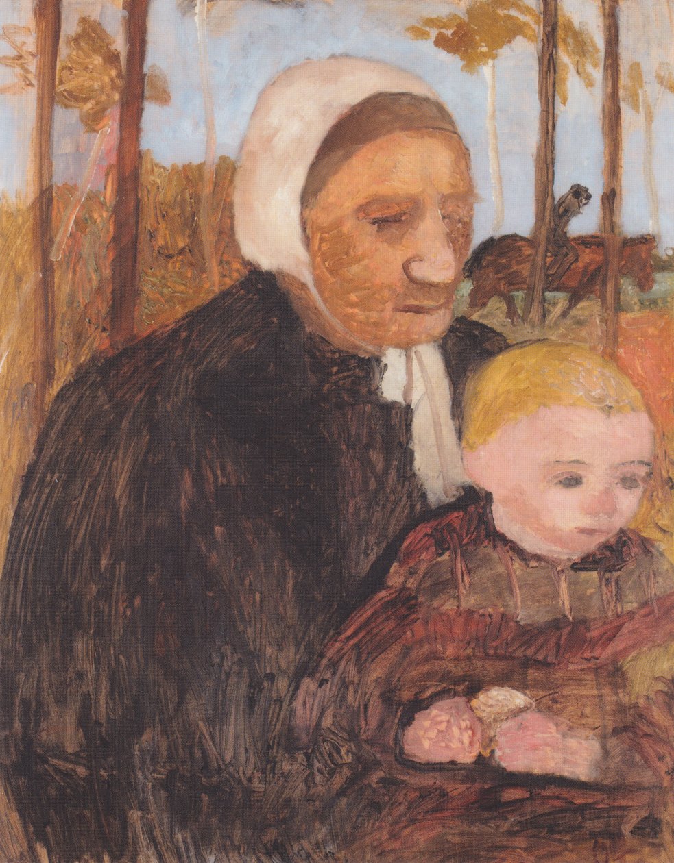 Chłopka z dzieckiem, w tle jeździec autorstwa Paula Modersohn Becker