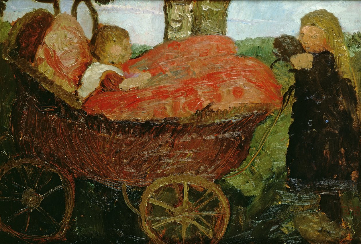 Mała dziewczynka pchająca wózek, 1904 autorstwa Paula Modersohn Becker