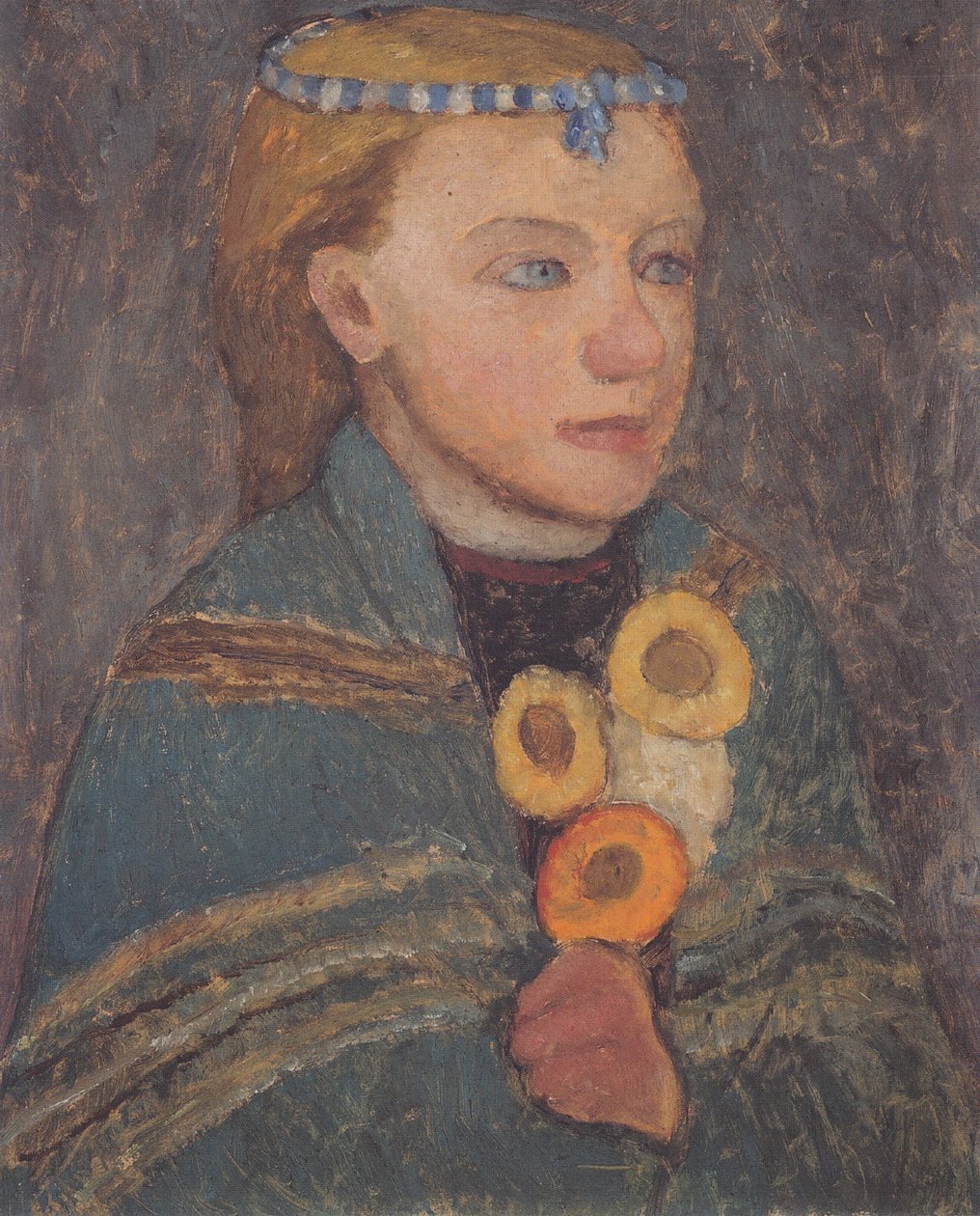 Dziewczyna z niebiesko-białym łańcuszkiem we włosach autorstwa Paula Modersohn Becker