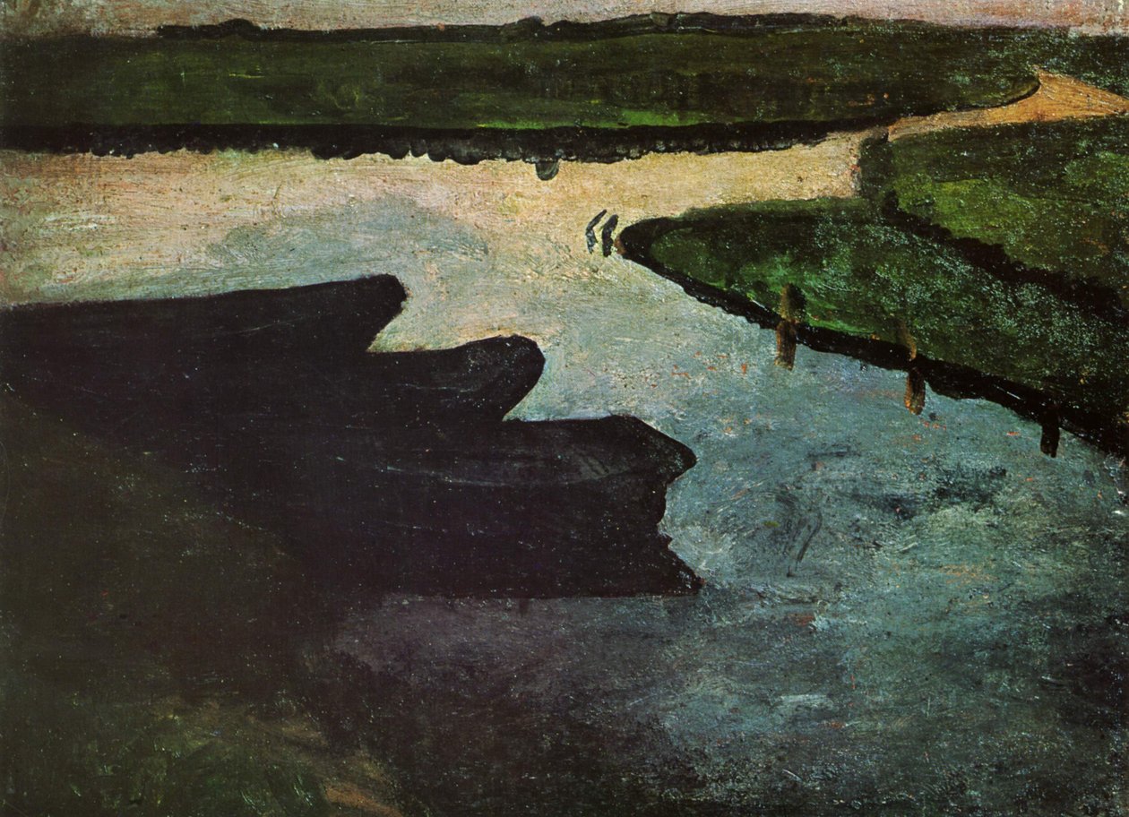 Kanał bagienny z barkami torfowymi autorstwa Paula Modersohn Becker