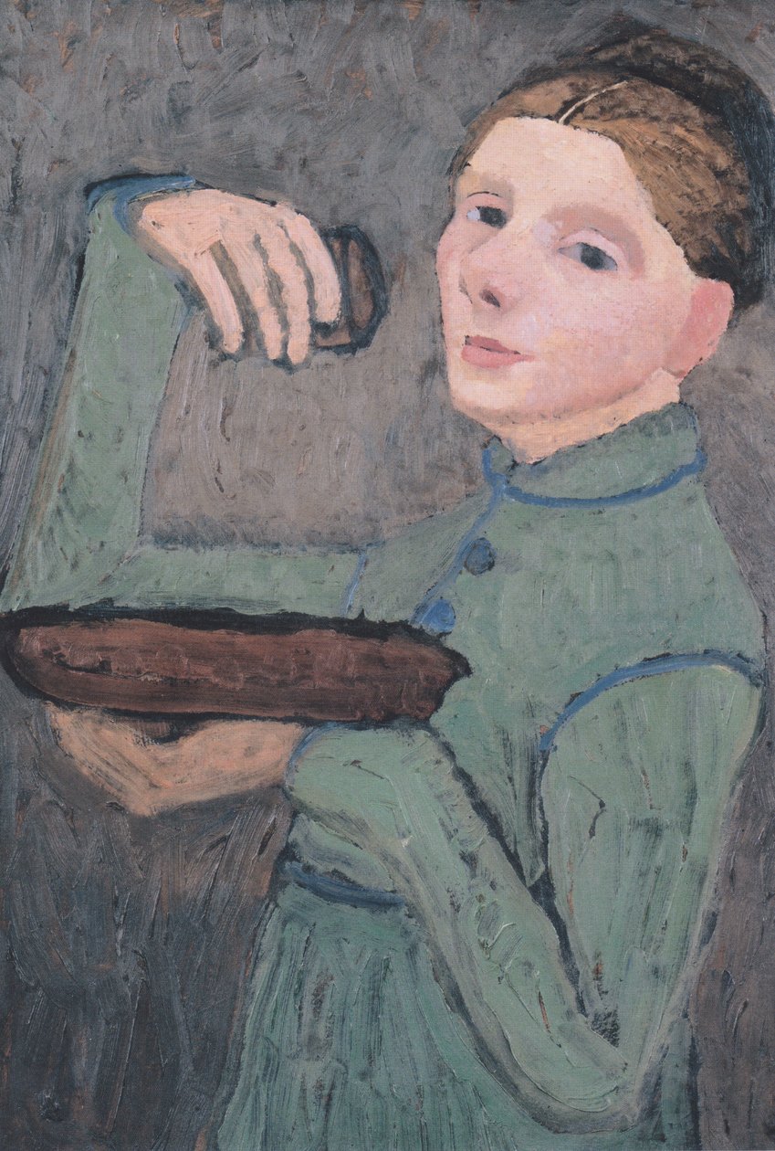 Autoportret, półpostać po lewej, trzymająca miskę i szklankę autorstwa Paula Modersohn Becker