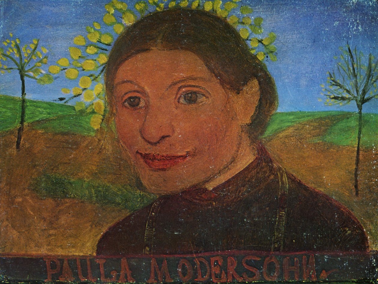 Autoportret przed kwitnącymi drzewami autorstwa Paula Modersohn Becker