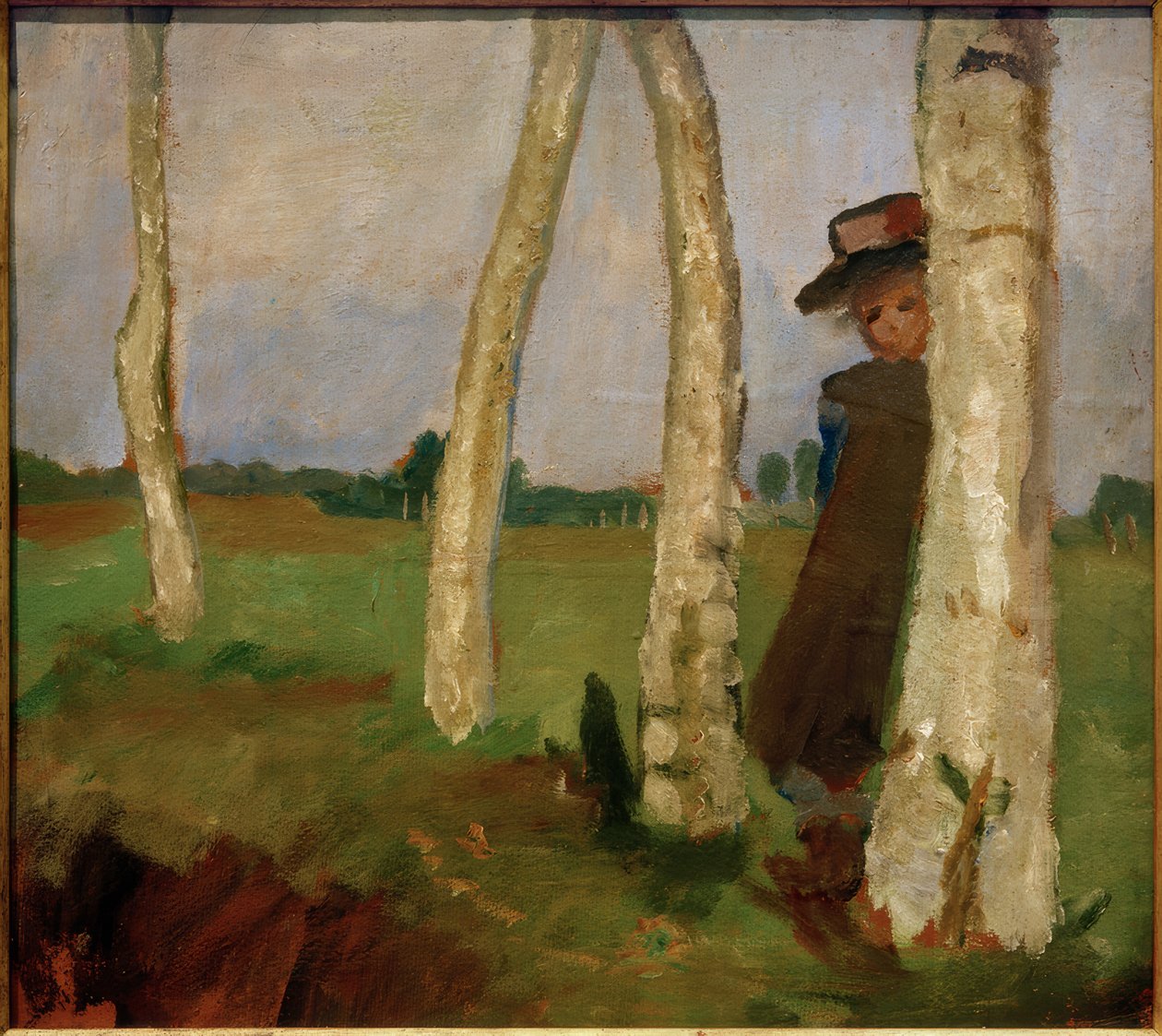 Dziewczyna w kapeluszu między brzozowymi pniami autorstwa Paula Modersohn Becker