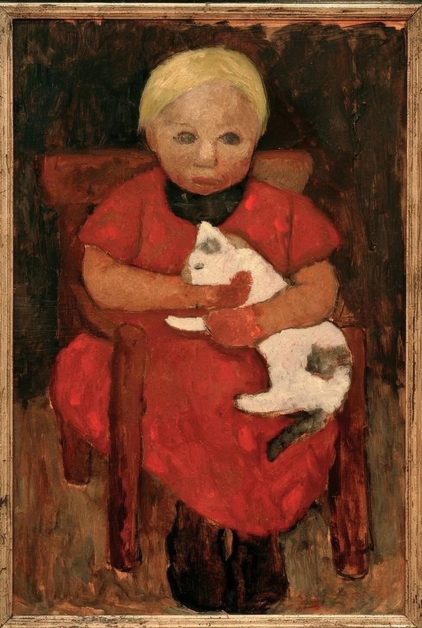 Siedzące dziecko rolnika z kotem autorstwa Paula Modersohn Becker