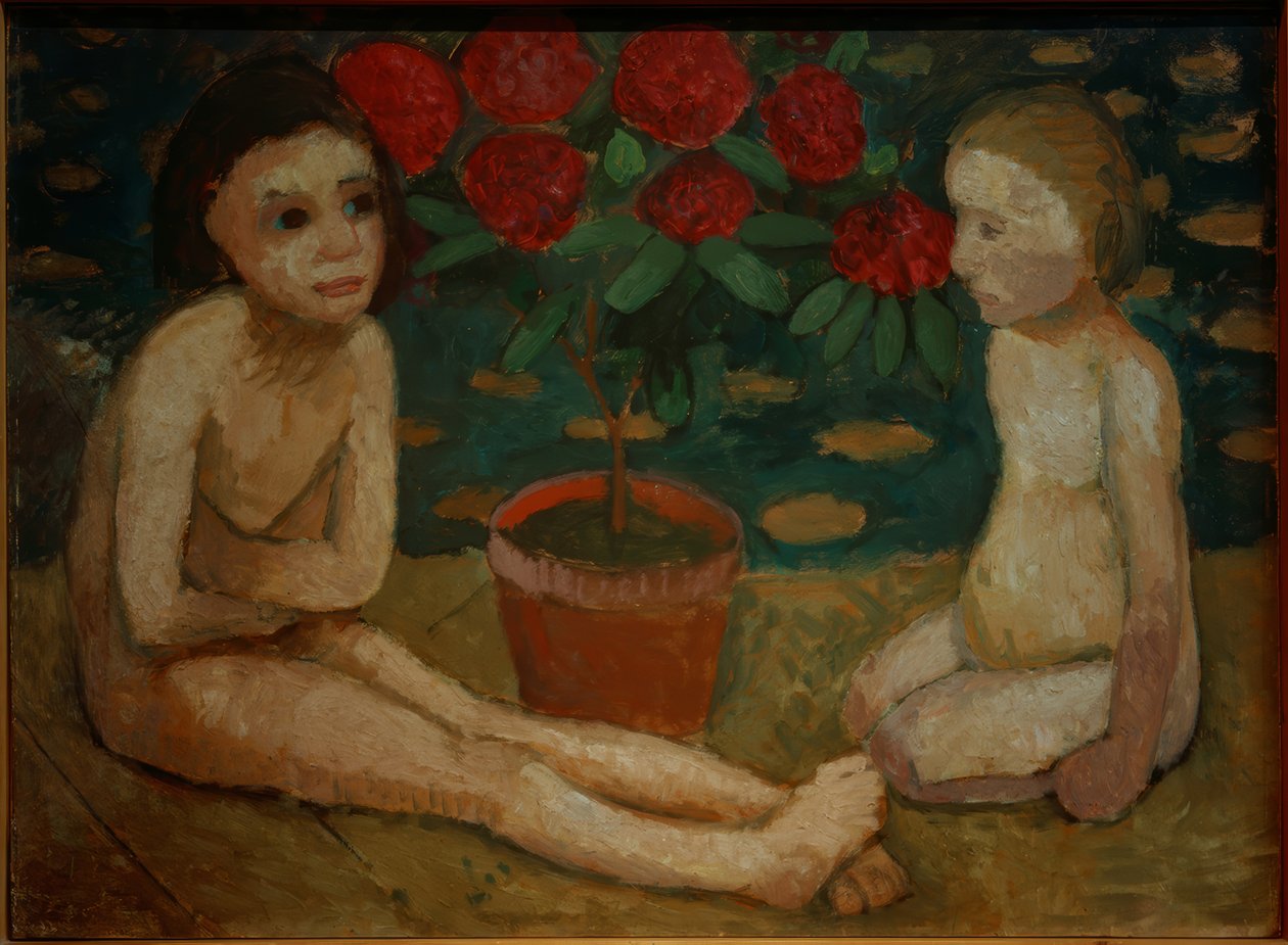 Dwie teczki dla dzieci siedzących autorstwa Paula Modersohn Becker