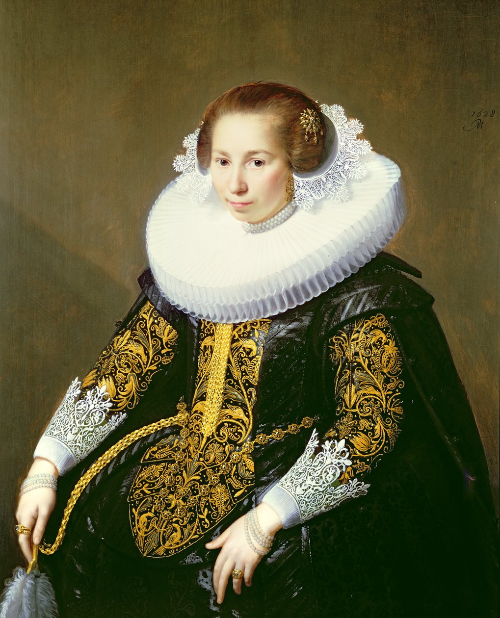 Portret pani van Voorst (jeden z pary: 132049), 1628 autorstwa Paulus Moreelse
