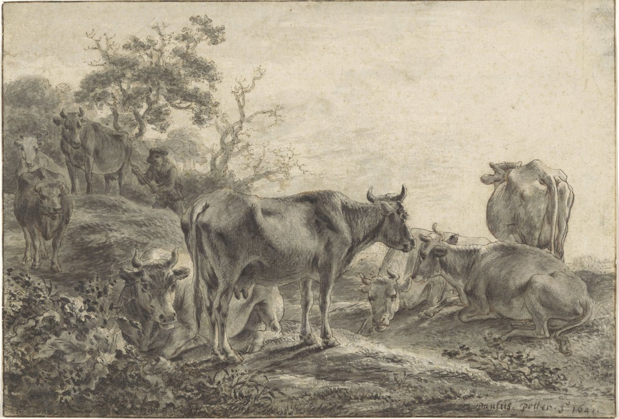 Stado bydła autorstwa Paulus Potter (signed by artist)
