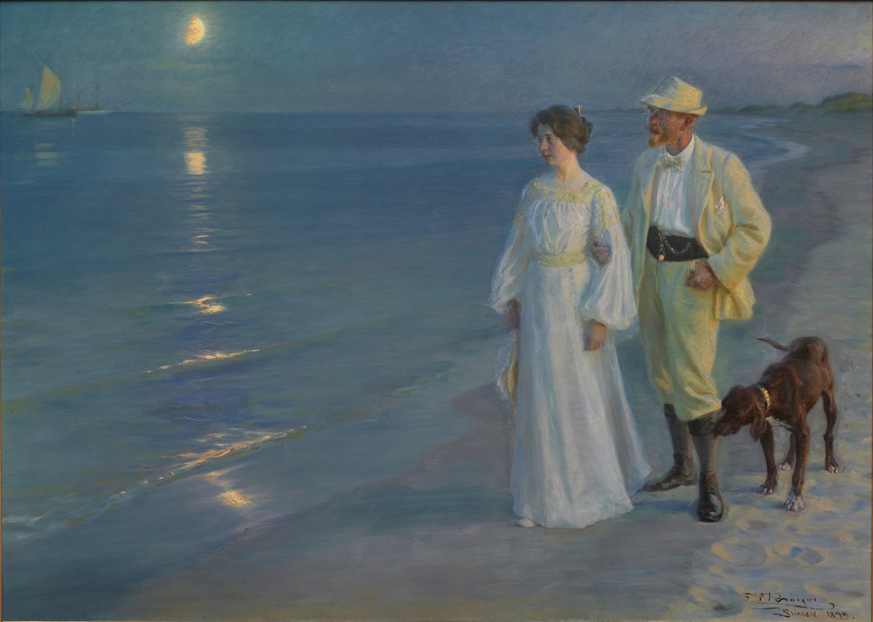 Letni wieczór na plaży Skagen. Artysta i jego żona autorstwa Peder Severin Krøyer