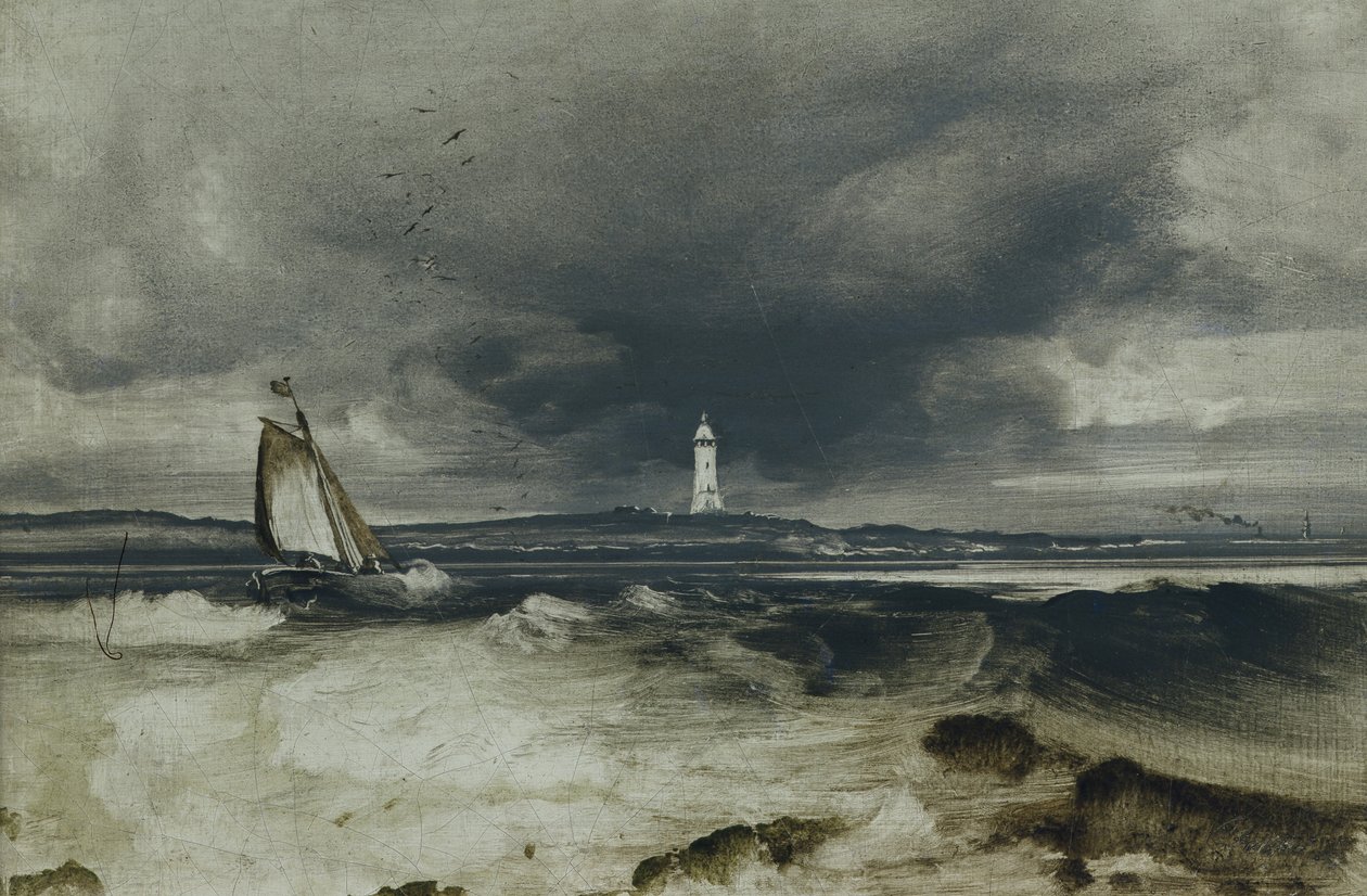 Latarnia morska (olej na panelu) autorstwa Peder Balke