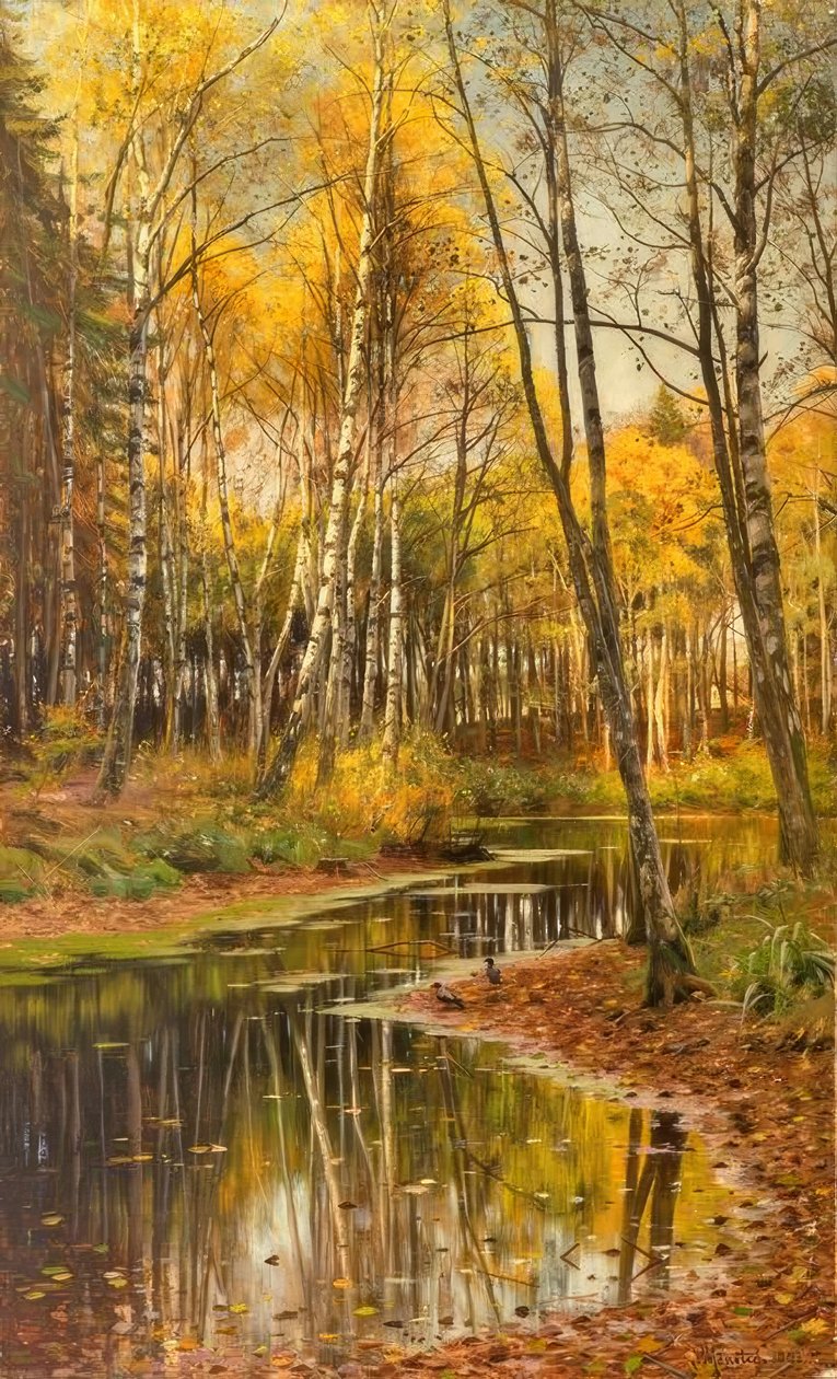 P.Mönsted, brzozowy las w jesiennym świetle autorstwa Peder Monsted