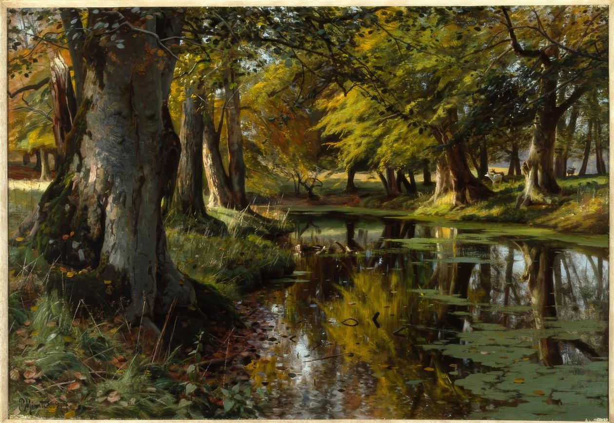 P. Mönsted, późne lato nad leśnym strumieniem autorstwa Peder Monsted
