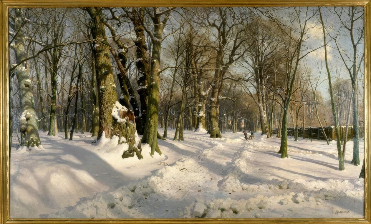 Śnieżny zimowy las w słońcu autorstwa Peder Monsted