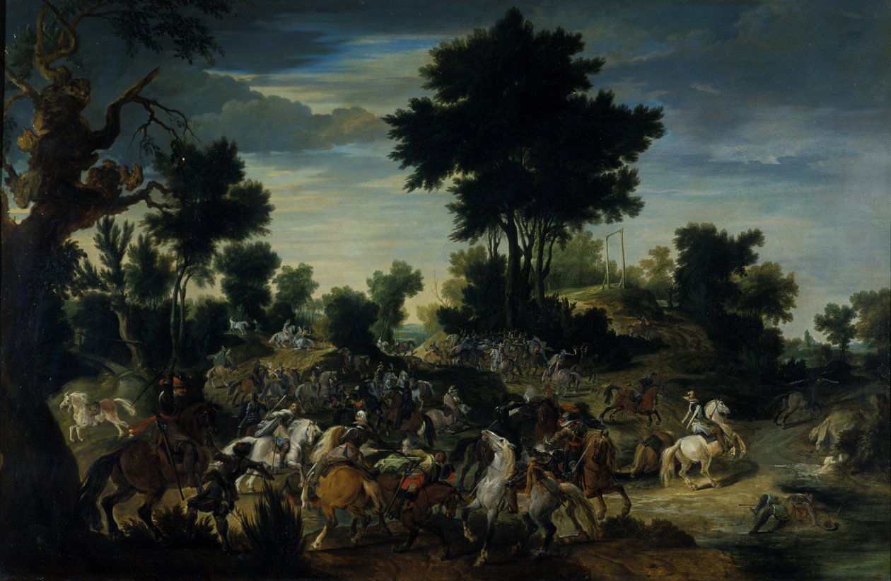 Jeźdźcy zbliżający się do potoku, 1601-15 autorstwa Peeter Snayers