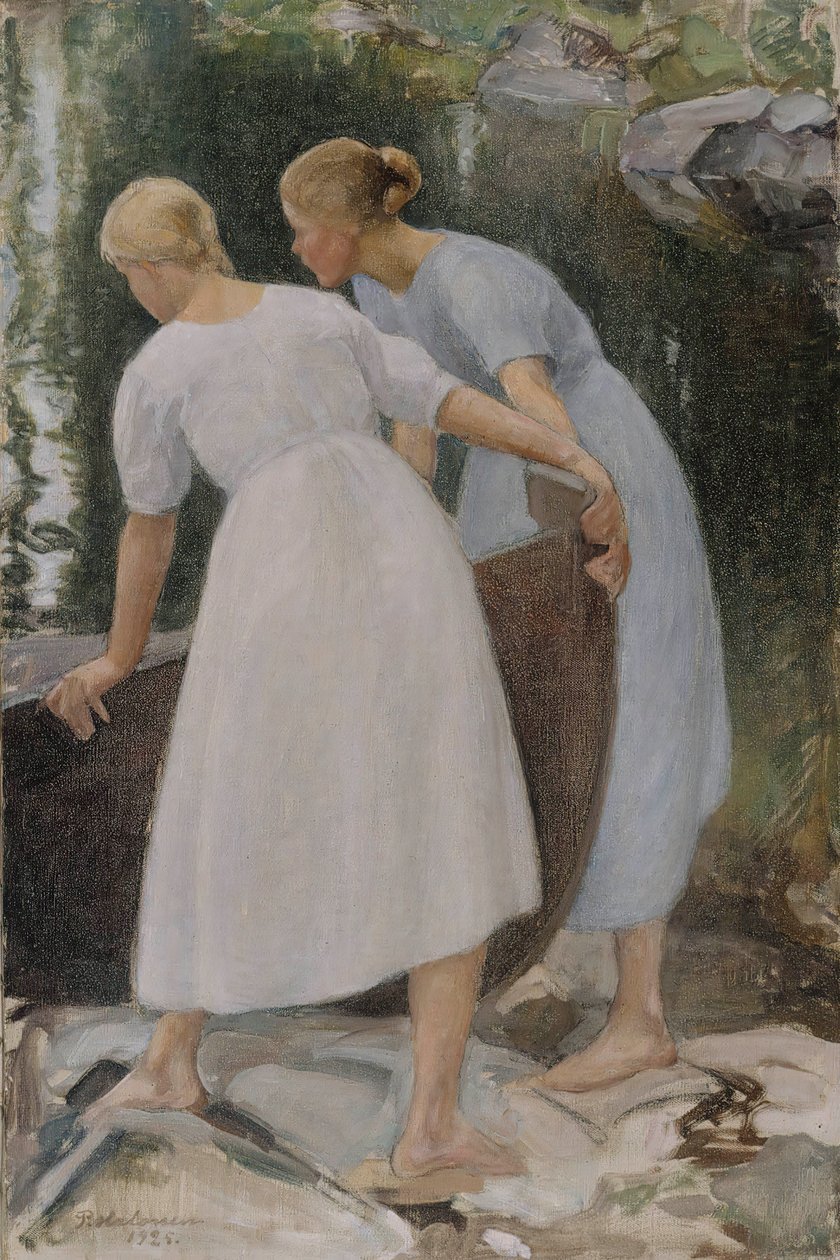 Dziewczyny pchające łódź, 1925. autorstwa Pekka Halonen
