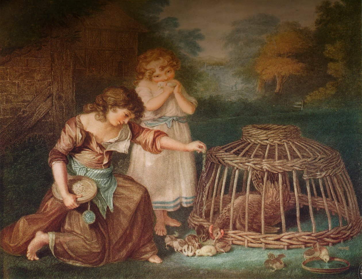 Karmienie kurczaków, ok. 1788 r. autorstwa Peltro William Tomkins
