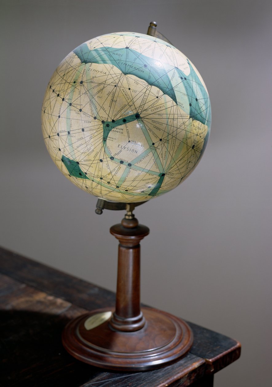 Globus planety Mars, wykonany w latach 1903-09 autorstwa Percival Lowell