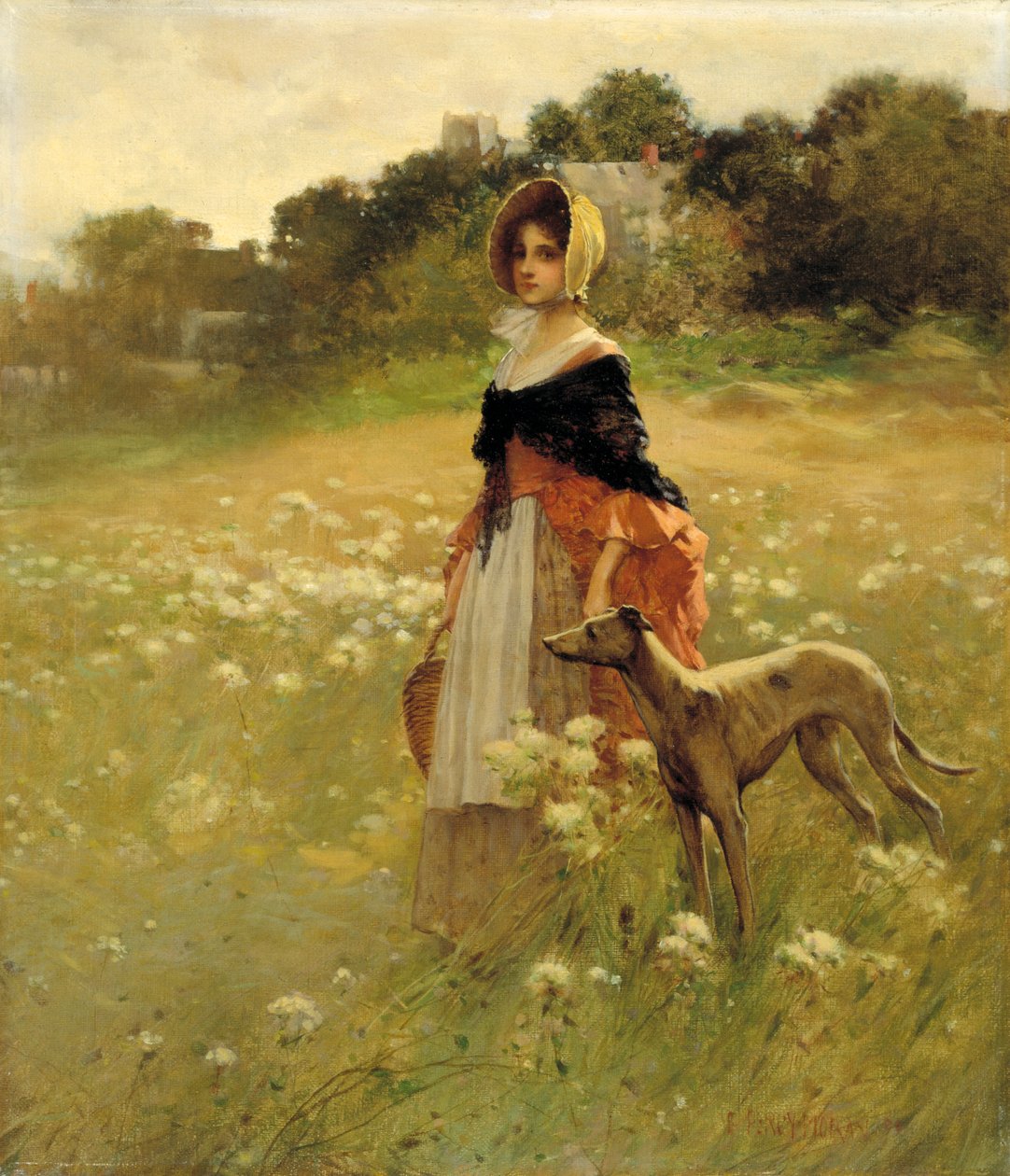 Młoda dziewczyna i pies, 1890. autorstwa Percy Moran