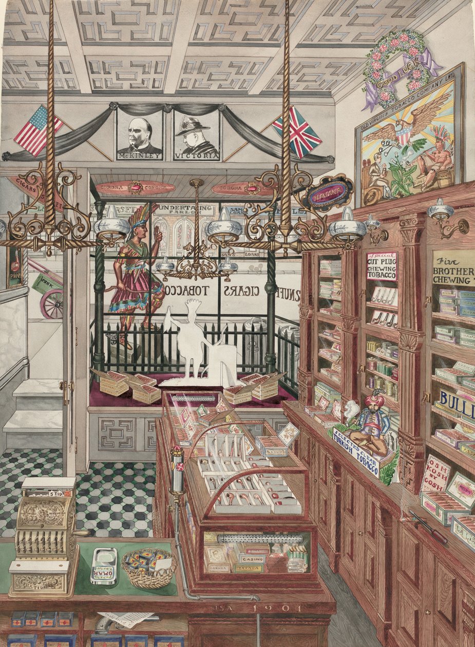 Sklep z cygarami, 1901, 19351942. autorstwa Perkins Harnly