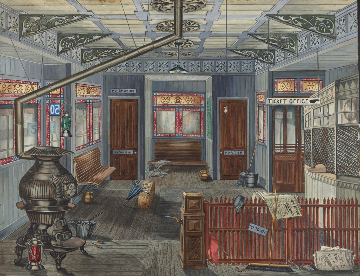 Wnętrze stacji El, 1935-1942. autorstwa Perkins Harnly