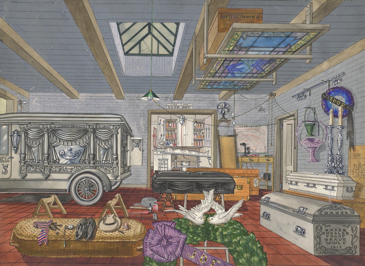 Garaż Domu Pogrzebowego, 1917, 19351942. autorstwa Perkins Harnly