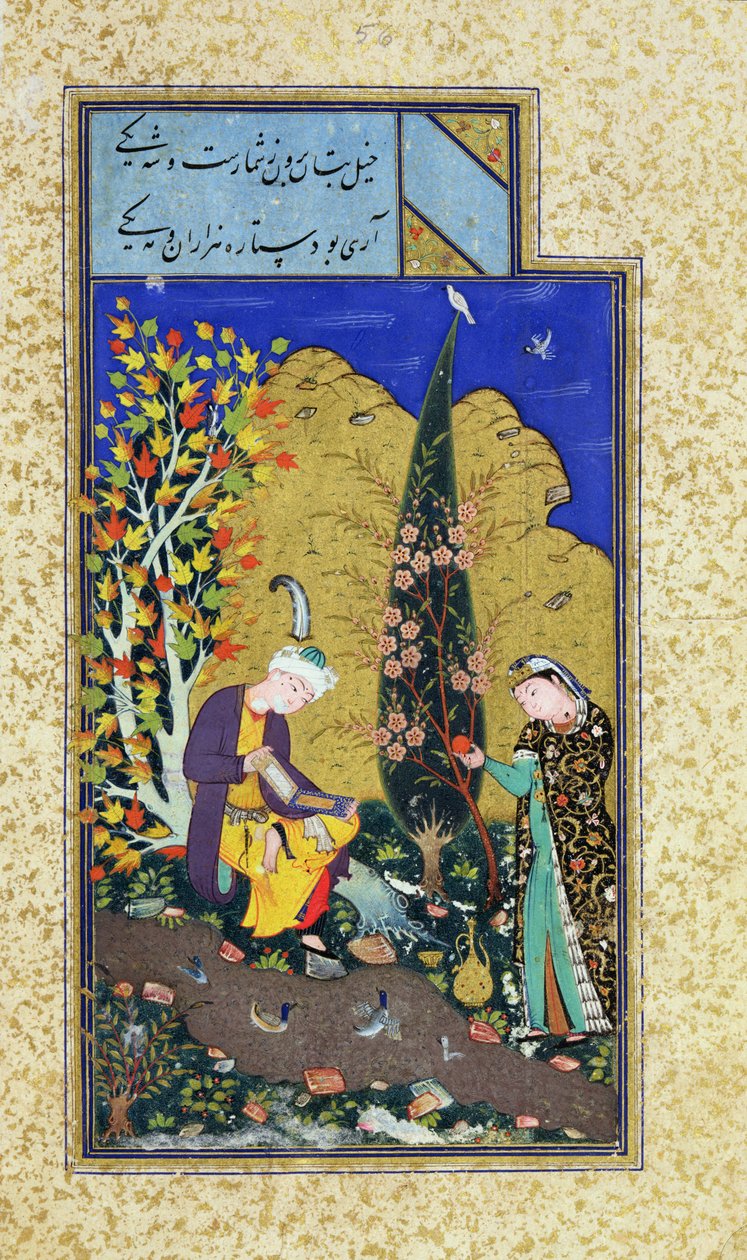 Pani C-860 fol.41b Dwoje kochanków w kwitnącym sadzie, ok.1540-50 autorstwa Persian School