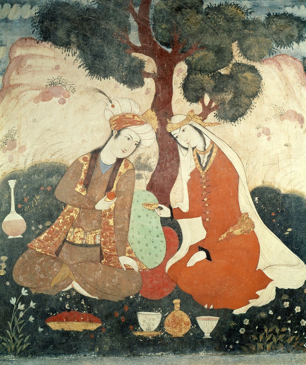 Scena galante z epoki Szacha Abbasa I, 1585-1627 (fragment) autorstwa Persian School