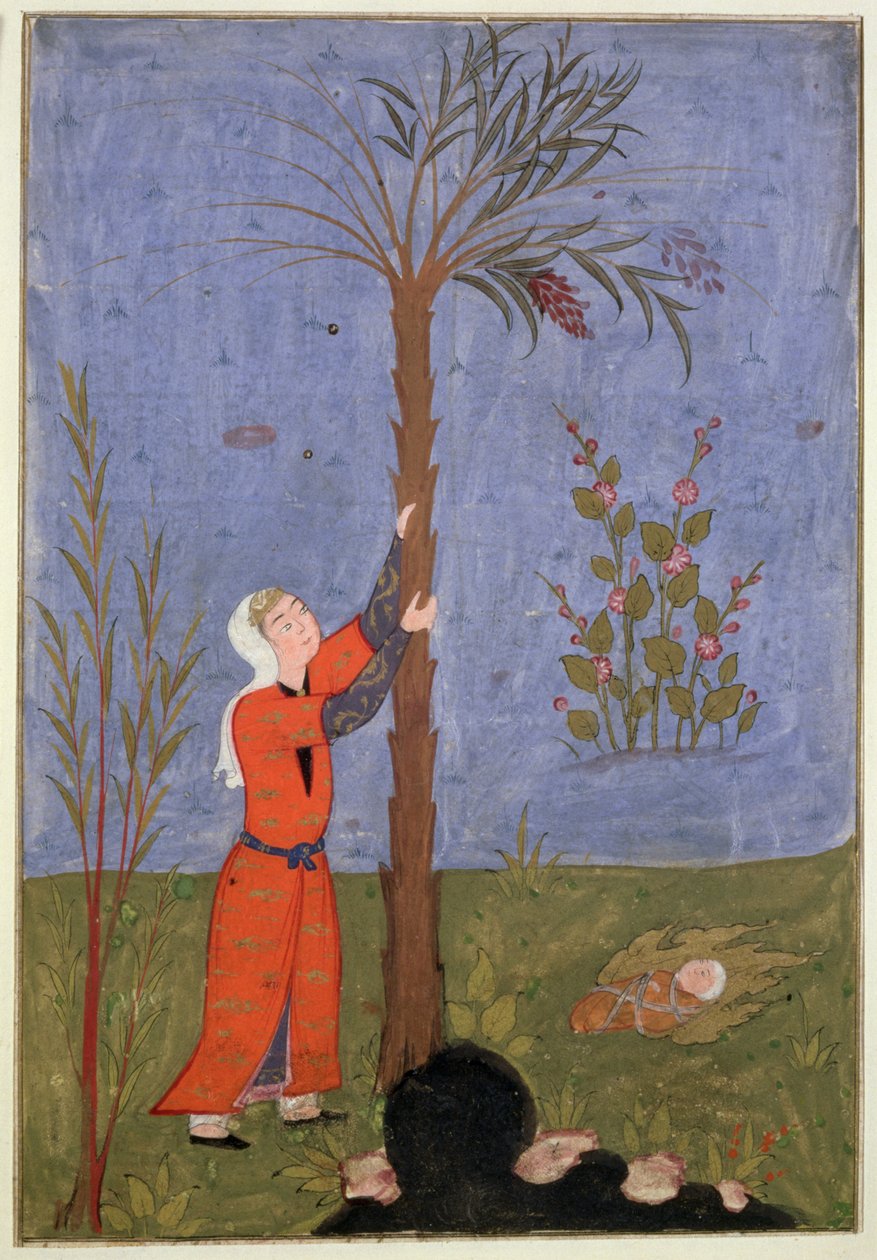 53(d) Mary trzymająca palmę daktylową, miniatura perska, Qazvin autorstwa Persian School
