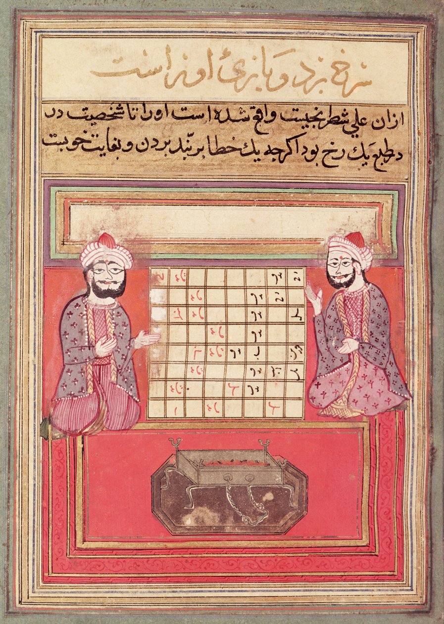 Iluminacja z traktatu perskiego o szachach, prawdopodobnie XIV w. (pióro, toaleta i atrament na papierze) autorstwa Persian School