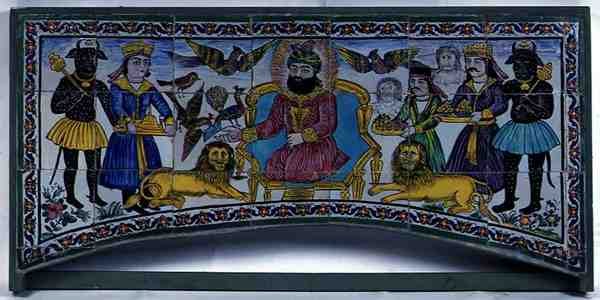 Qajar Cuerda Seca Panel, Shiraz (ceramika szkliwiona) autorstwa Persian School