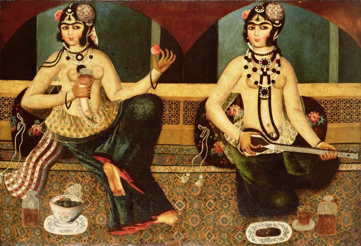 Dwie panie z haremu, Qajar, perski, ok. 1811-14 autorstwa Persian School