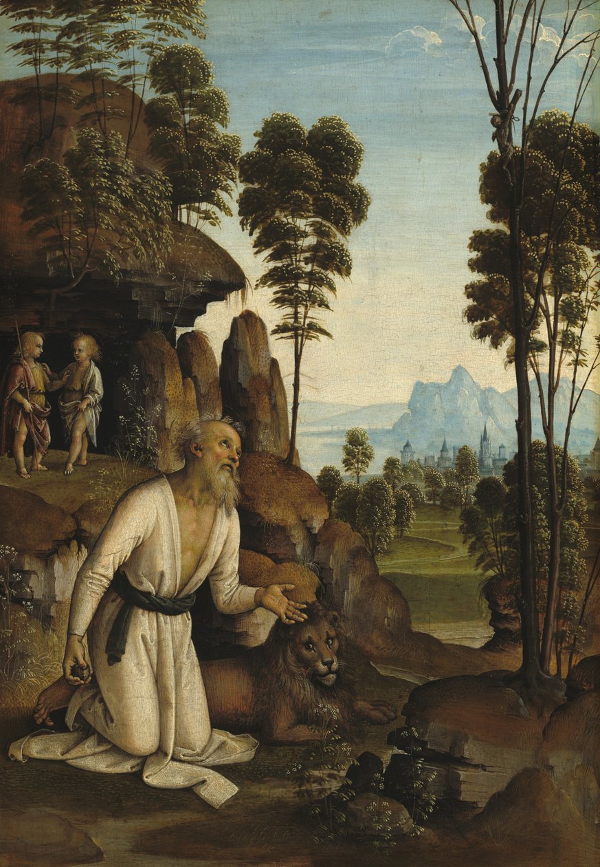 Święty Hieronim na pustkowiu, c. 14901500. autorstwa Perugino