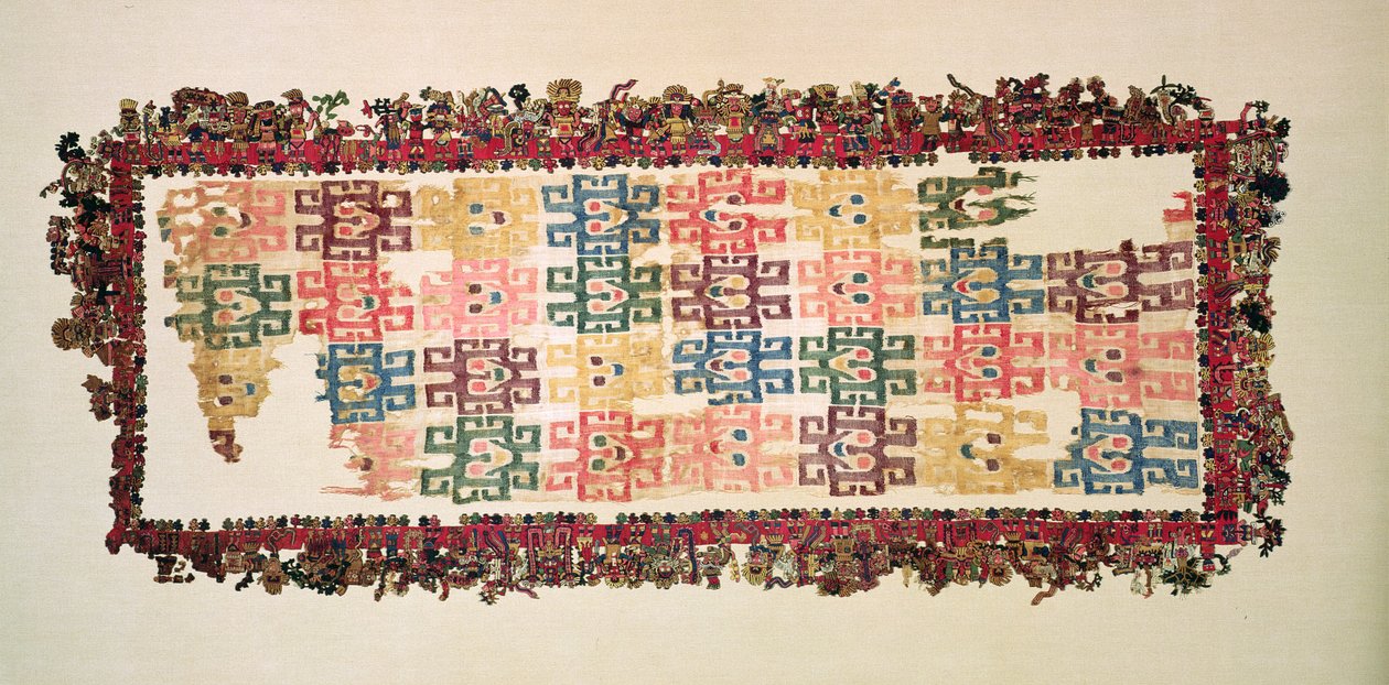 Fragmenty płaszcza, znane jako The Paracas Textile, Nazca Culture, 200-600 AD (bawełna i wełna) autorstwa Peruvian School