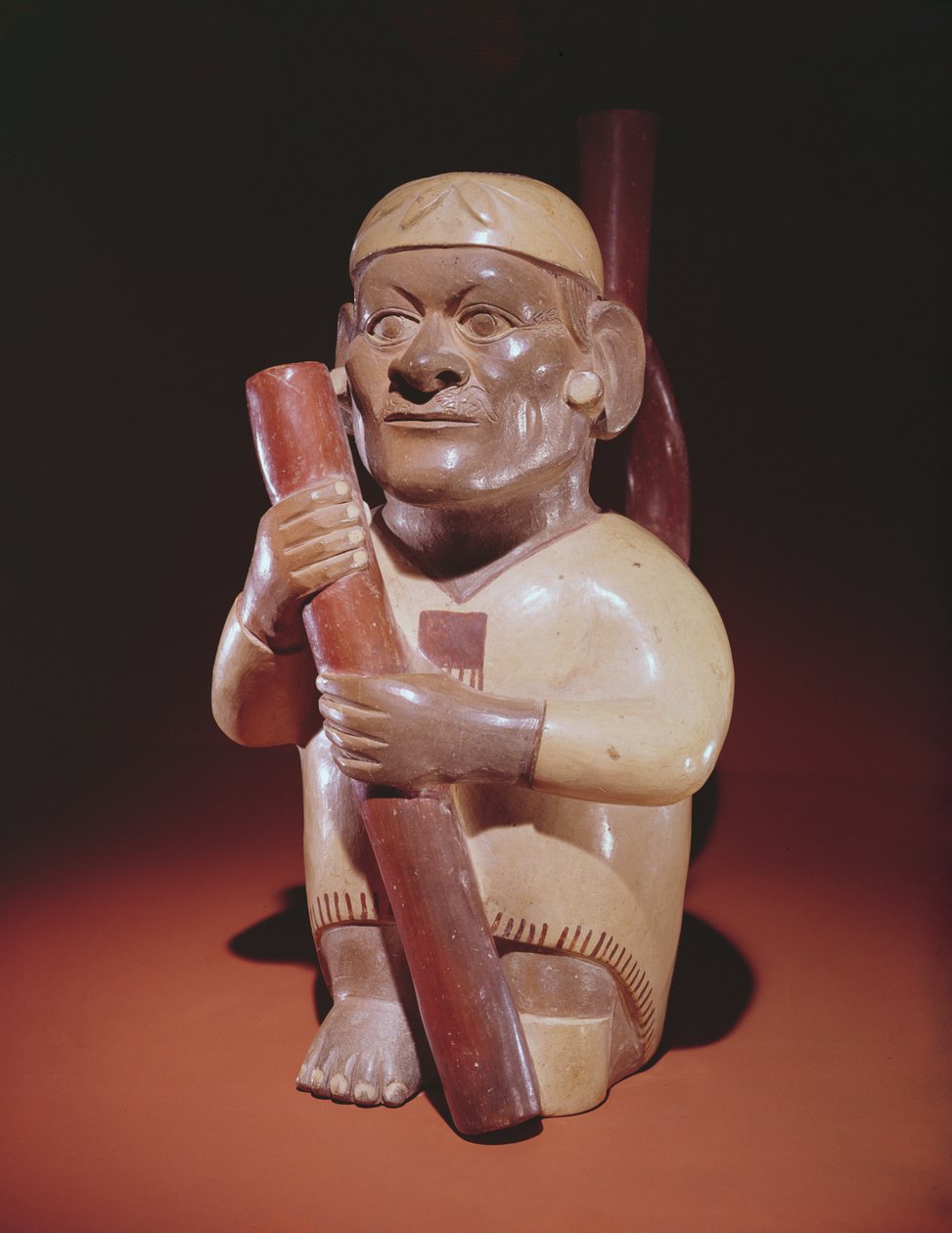 Siedzący jednonogi mężczyzna, Mochica Culture (ceramika) autorstwa Peruvian School