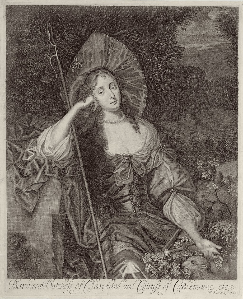 Barbara Duchess of Cleaveland (1641-1709) jako pasterka grawerowana przez Williama Sherwina (1645-1711), 1670 autorstwa Peter Lely
