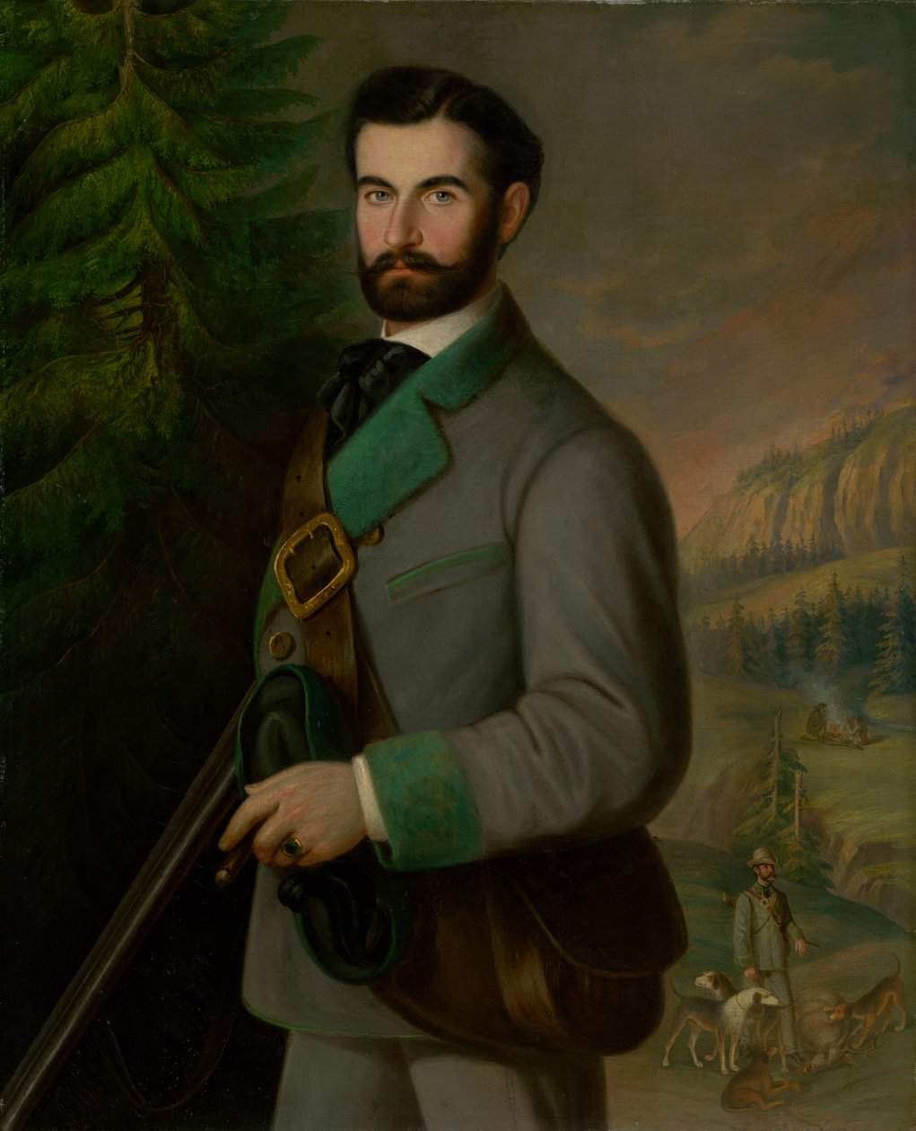 Portret Zoltána Zmeškala w stroju myśliwskim autorstwa Peter Michal Bohúň