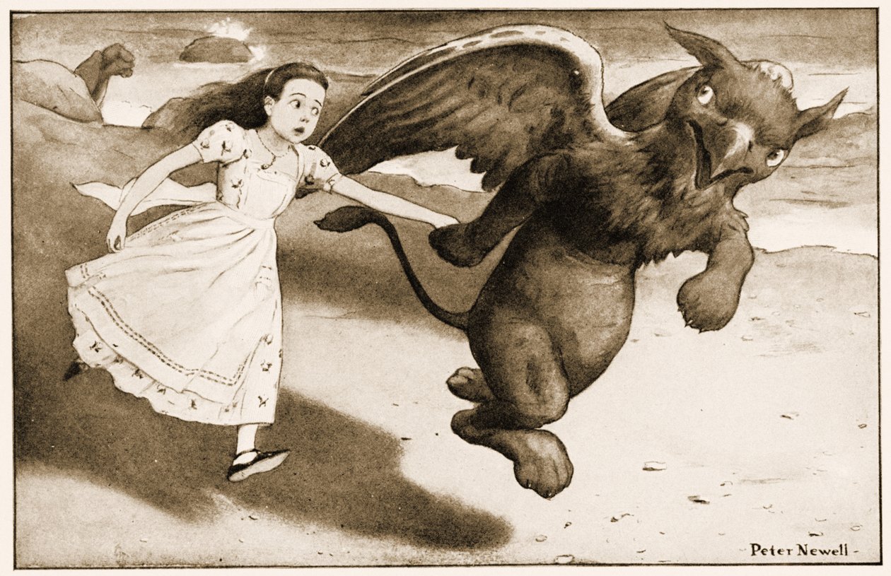 „Chodź!”, zawołał Gryf, ilustracja do „Alicji w Krainie Czarów” Lewisa Carrolla, 1901 autorstwa Peter Newell