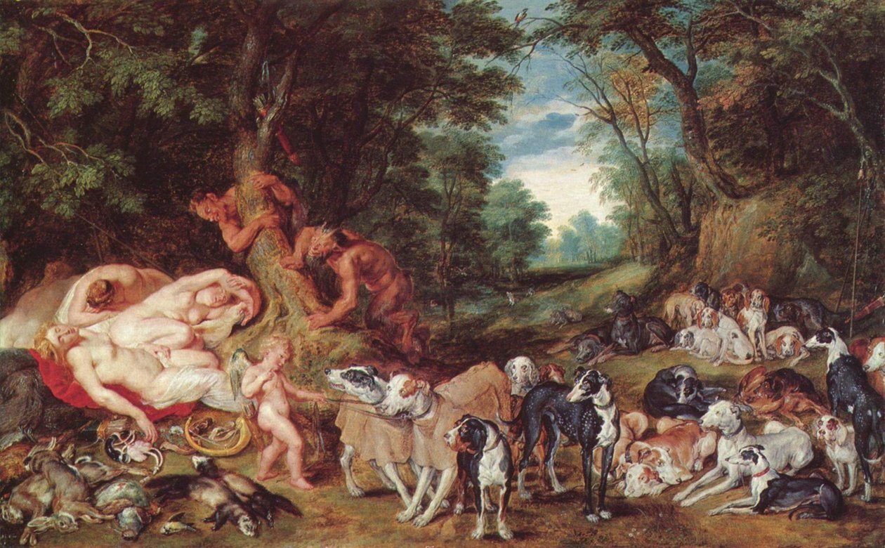 Nimfy, satyry i psy autorstwa Peter Paul Rubens