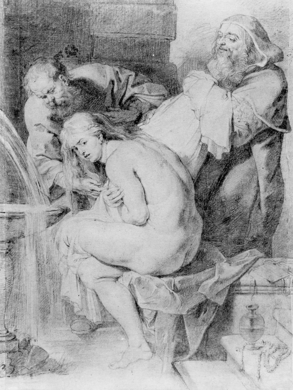 Susanna and the Elders, rys. Lucas Vorsterman, ok. 1620 (kreda, długopis i atrament na papierze) autorstwa Peter Paul Rubens