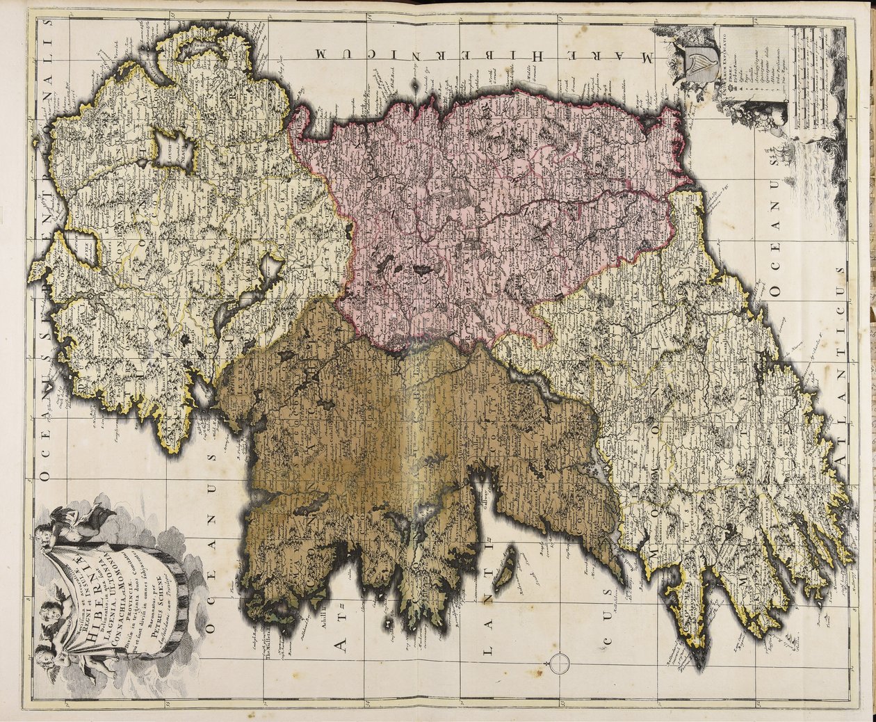 Ostatnie i najdokładniejsze wytyczenie królestwa i wyspy Irlandii: w której znajdują się Leinster, Ulster, Connaught i prowincja Munster autorstwa Peter Schenk the Elder