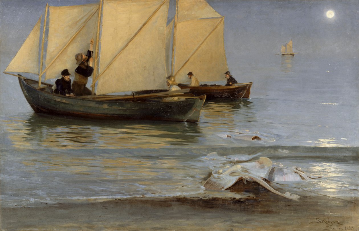 Skagboers wychodzą na nocne połowy. Sildig Letni wieczór. autorstwa Peder Severin Krøyer