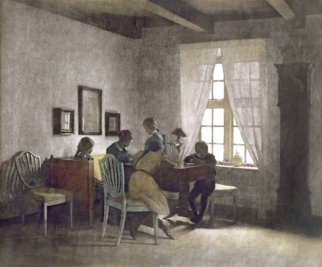 Dzieci przy stole (mezzotinta) autorstwa Peter Vilhelm Ilsted