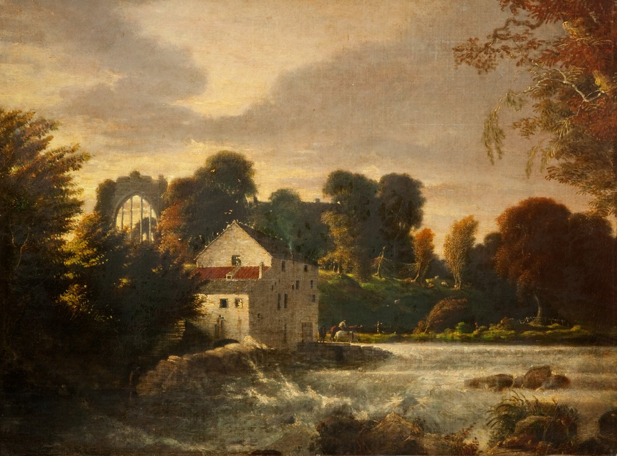 Młyn wodny w pobliżu opactwa Egglestone, Durham, ok. 1814 r. autorstwa Peter de Wint
