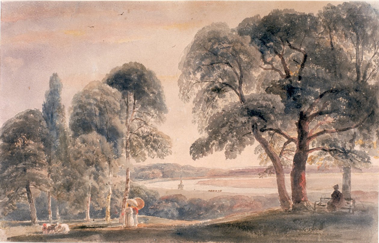 Weybridge Meadows (akwarela na papierze) autorstwa Peter de Wint
