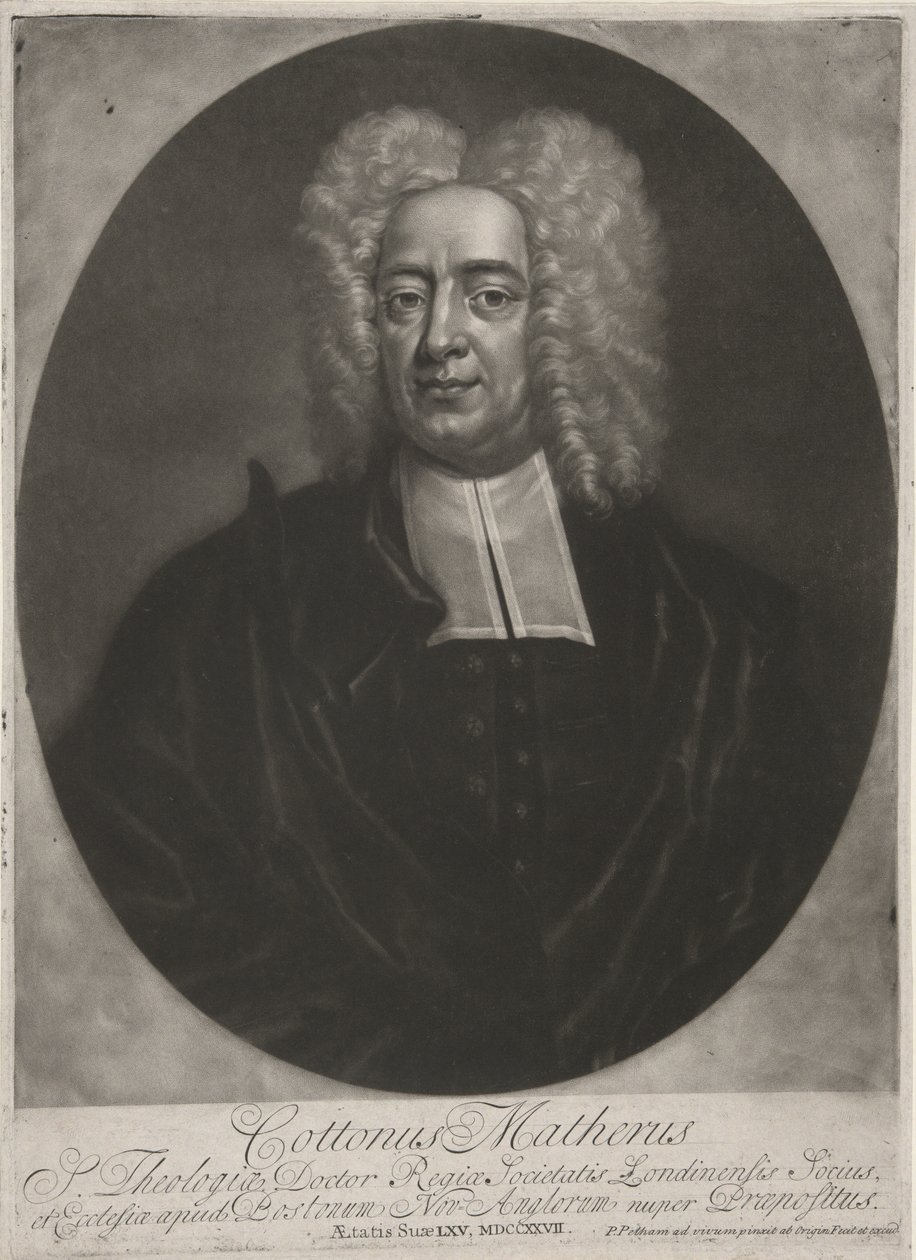 Cotton Mather, wyd. 1728 (grawerowanie) autorstwa Peter (after) Pelham