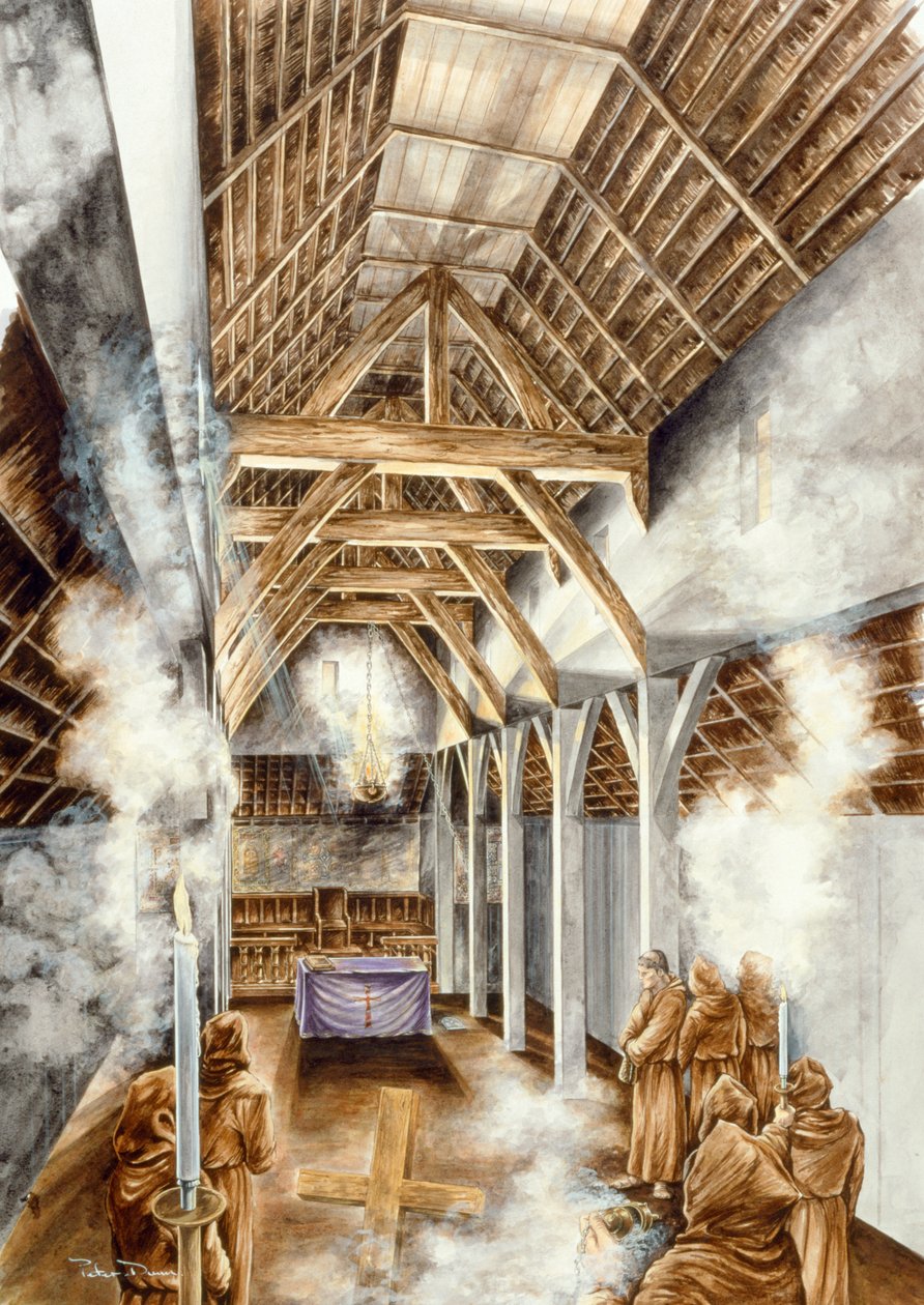 Klasztor Lindisfarne, c652AD, c1990-2010 autorstwa Peter Dunn