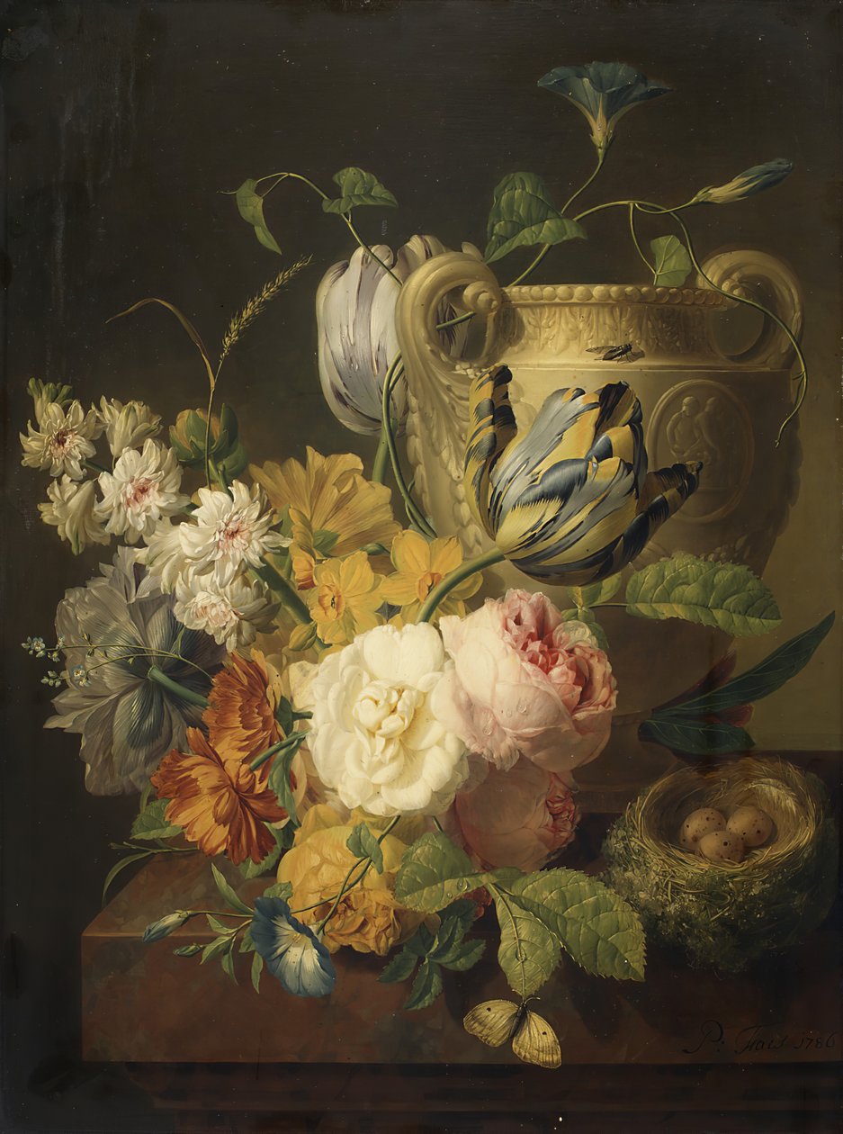 Kwiaty przy kamiennym wazonie, 1786. autorstwa Peter Faes