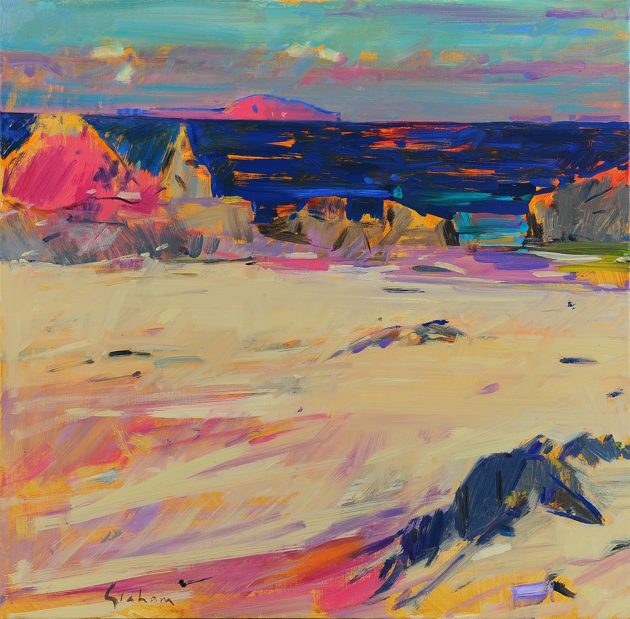 Cathedral Rock, Iona, 2022 (olej) autorstwa Peter Graham